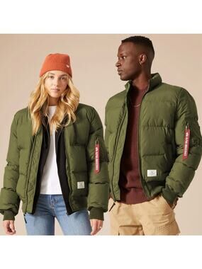 Alpha Industries MA-1 Quilted Bomber Jacket Olive Green Puffer